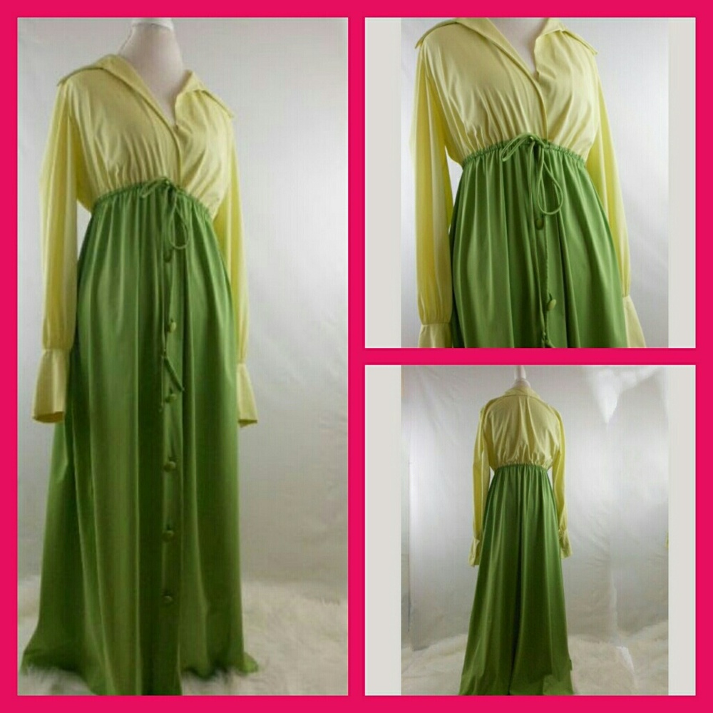 Vanity Fair Vintage Two-Tone Yellow and Green Long Robe Pajama